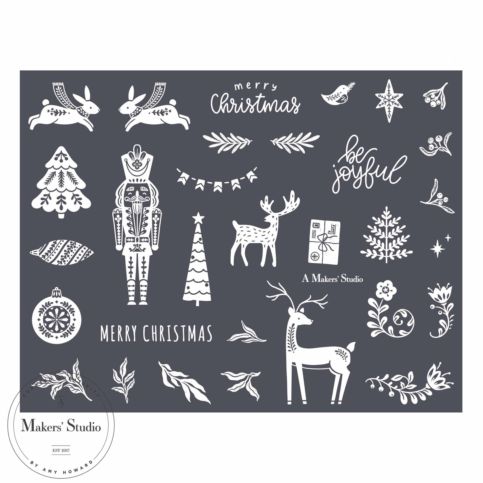 Christmas Folk Art - Mesh Stencil 8.5x11