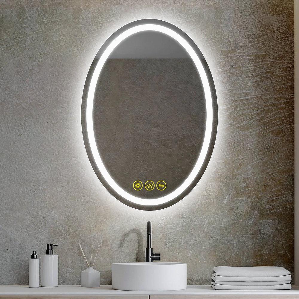 SmartReflex Oval LED Mirror Backlit 3000K-6400K Frameless Anti-Fog Dimmable Bathroom/Vanity Mirror