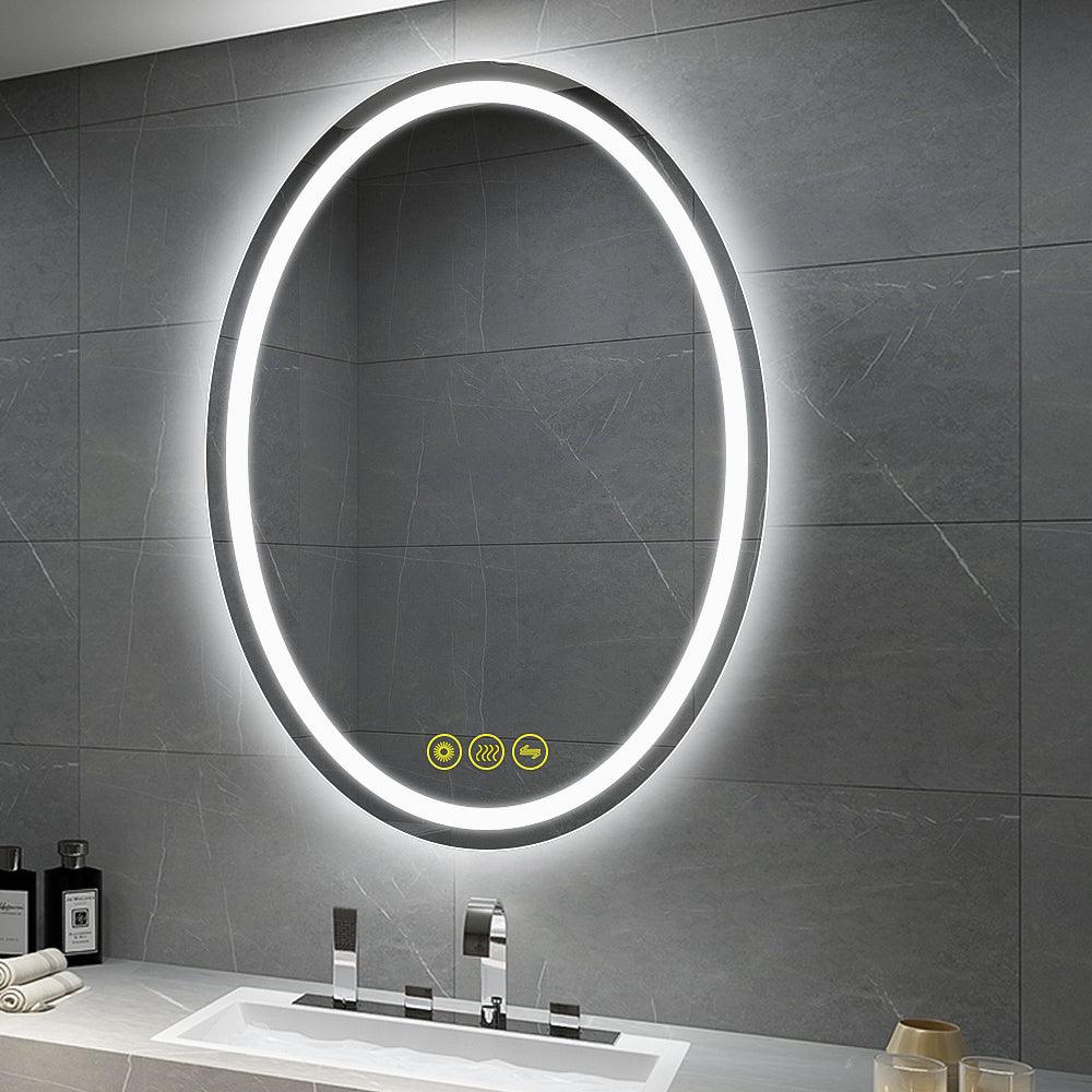 SmartReflex Oval LED Mirror Backlit 3000K-6400K Frameless Anti-Fog Dimmable Bathroom/Vanity Mirror