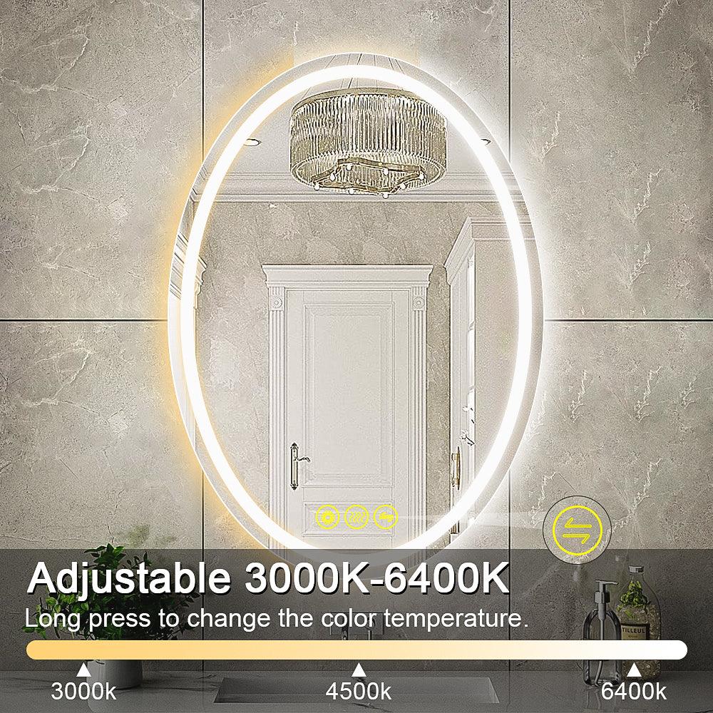 SmartReflex Oval LED Mirror Backlit 3000K-6400K Frameless Anti-Fog Dimmable Bathroom/Vanity Mirror