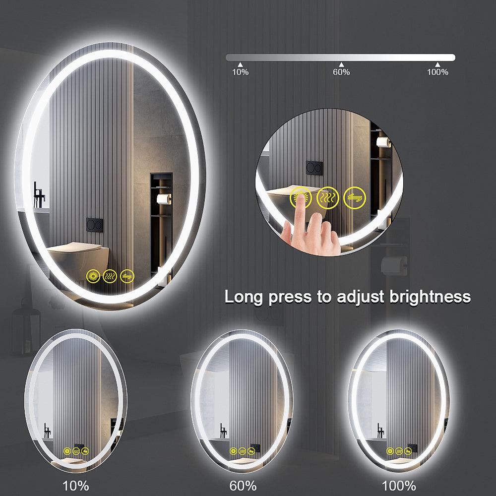 SmartReflex Oval LED Mirror Backlit 3000K-6400K Frameless Anti-Fog Dimmable Bathroom/Vanity Mirror