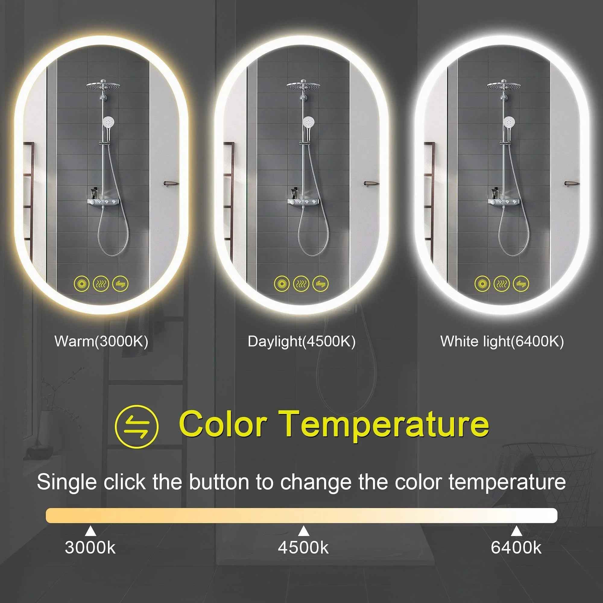 BrightView Oval Frameless LED Anti-Fog Dimmable Bathroom Vanity Mirror