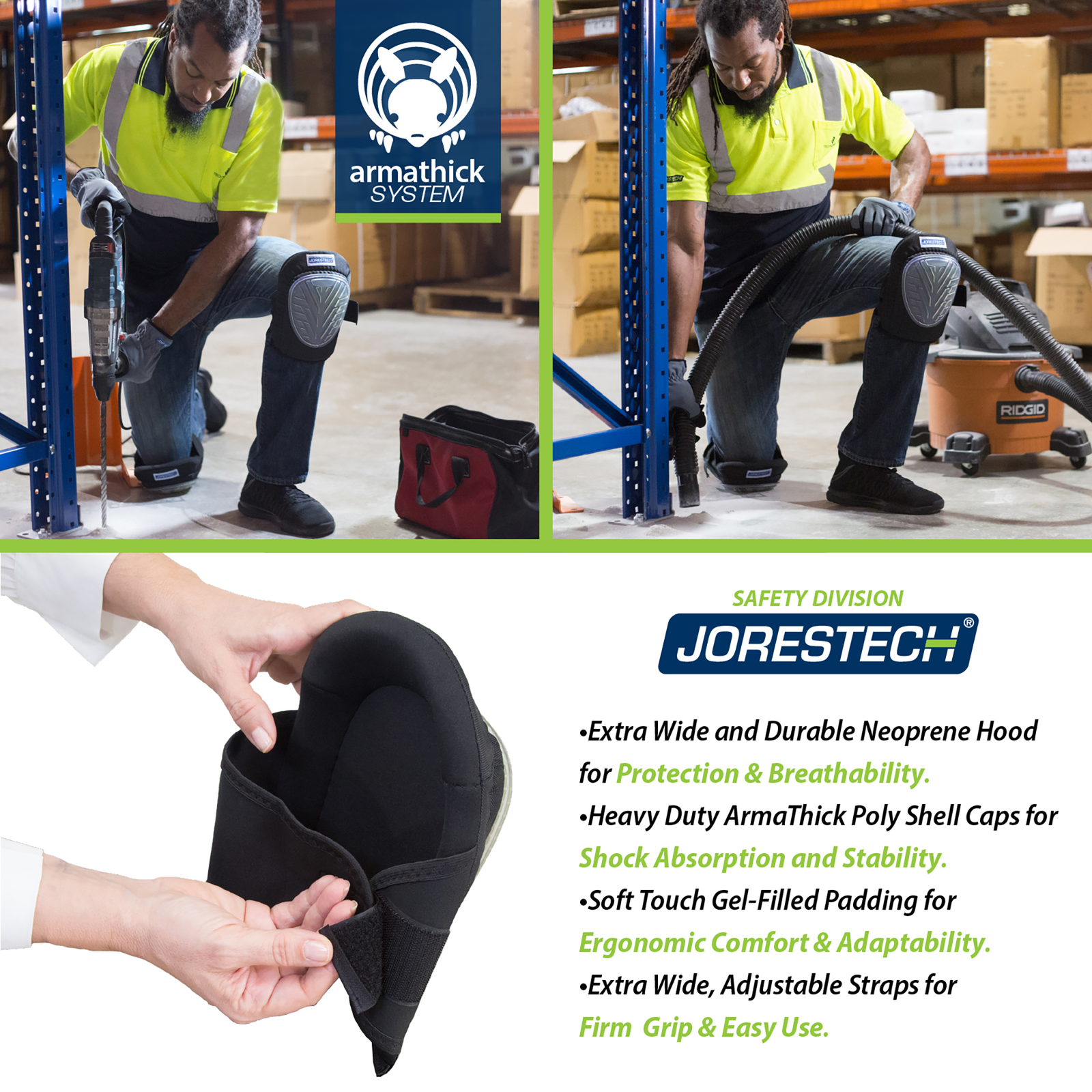 Anti-Skid Knee Pads with Gel Filled Shell Caps