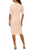 Adrianna Papell Joyful Blush High Collar Embellished Short Sleeve Crepe Midi Sheath Dress