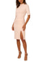 Adrianna Papell Joyful Blush High Collar Embellished Short Sleeve Crepe Midi Sheath Dress