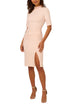 Adrianna Papell Joyful Blush High Collar Embellished Short Sleeve Crepe Midi Sheath Dress