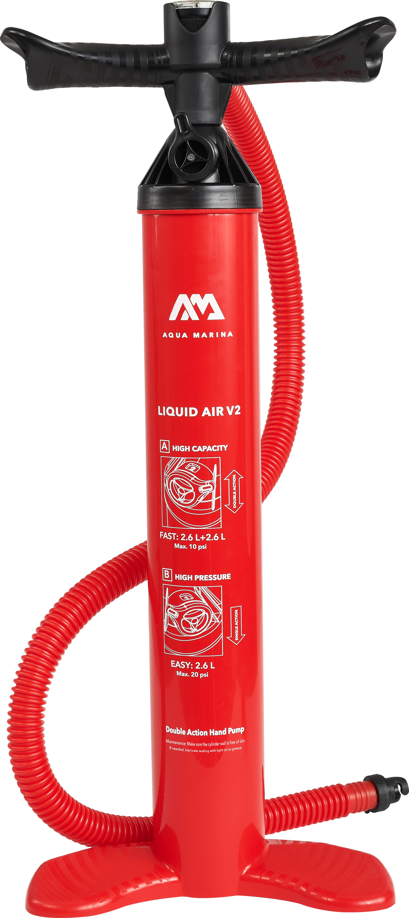 Aqua Marina LIQUID AIR V2 Double Action High Pressure Hand Pump for iSUP Paddle Board (2.6L+2.6L)