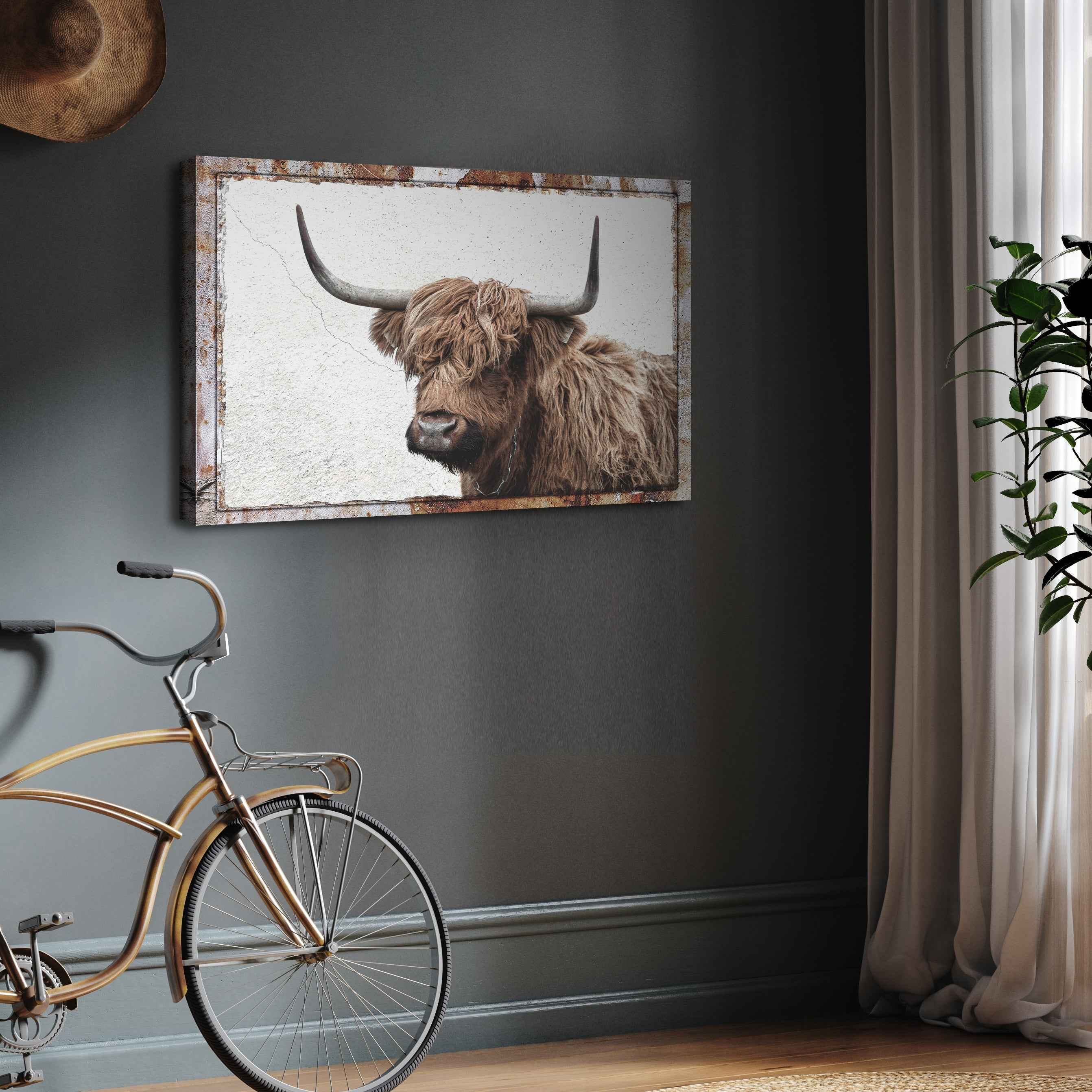 Natural Rustic Highland Cow Canvas Wall Art