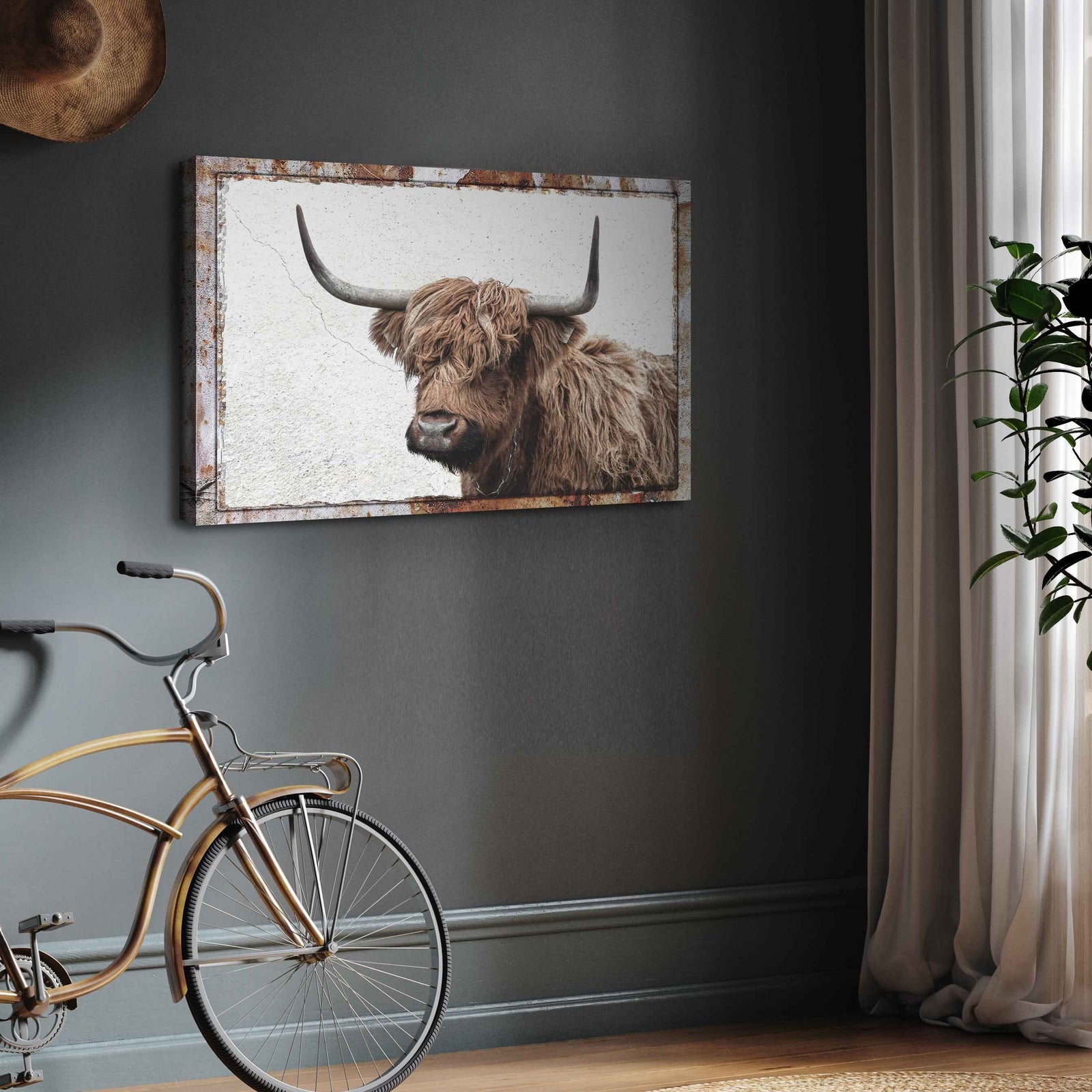 Natural Rustic Highland Cow Canvas Wall Art
