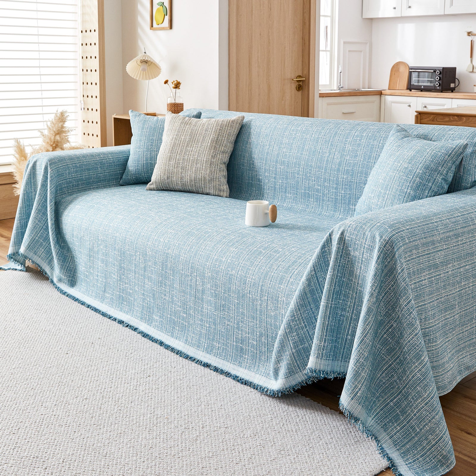 Couch Cover Blanket Couch Covers for Most Shape Sofas Washable Durable Sofa Throw Cover with Tassels