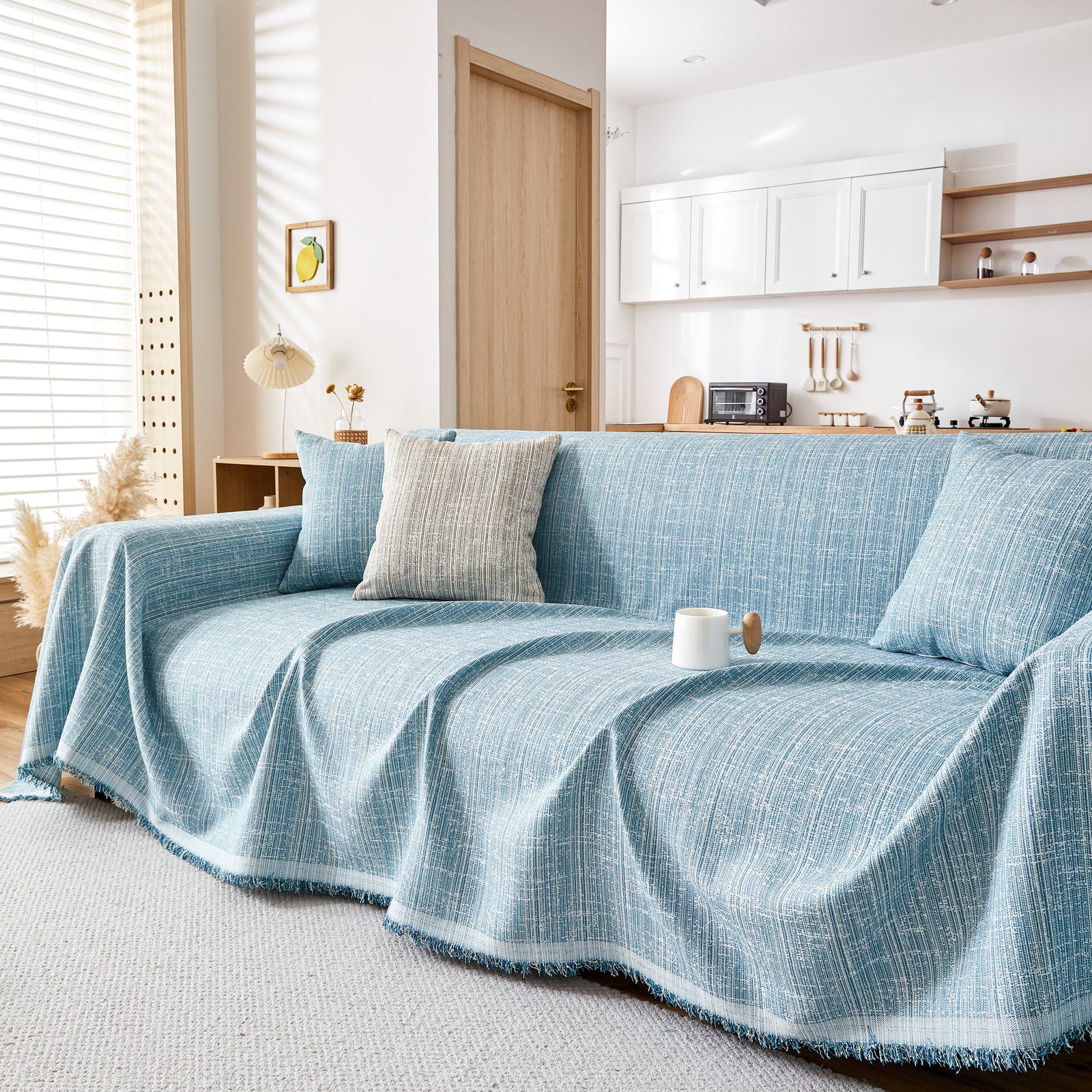 Couch Cover Blanket Couch Covers for Most Shape Sofas Washable Durable Sofa Throw Cover with Tassels