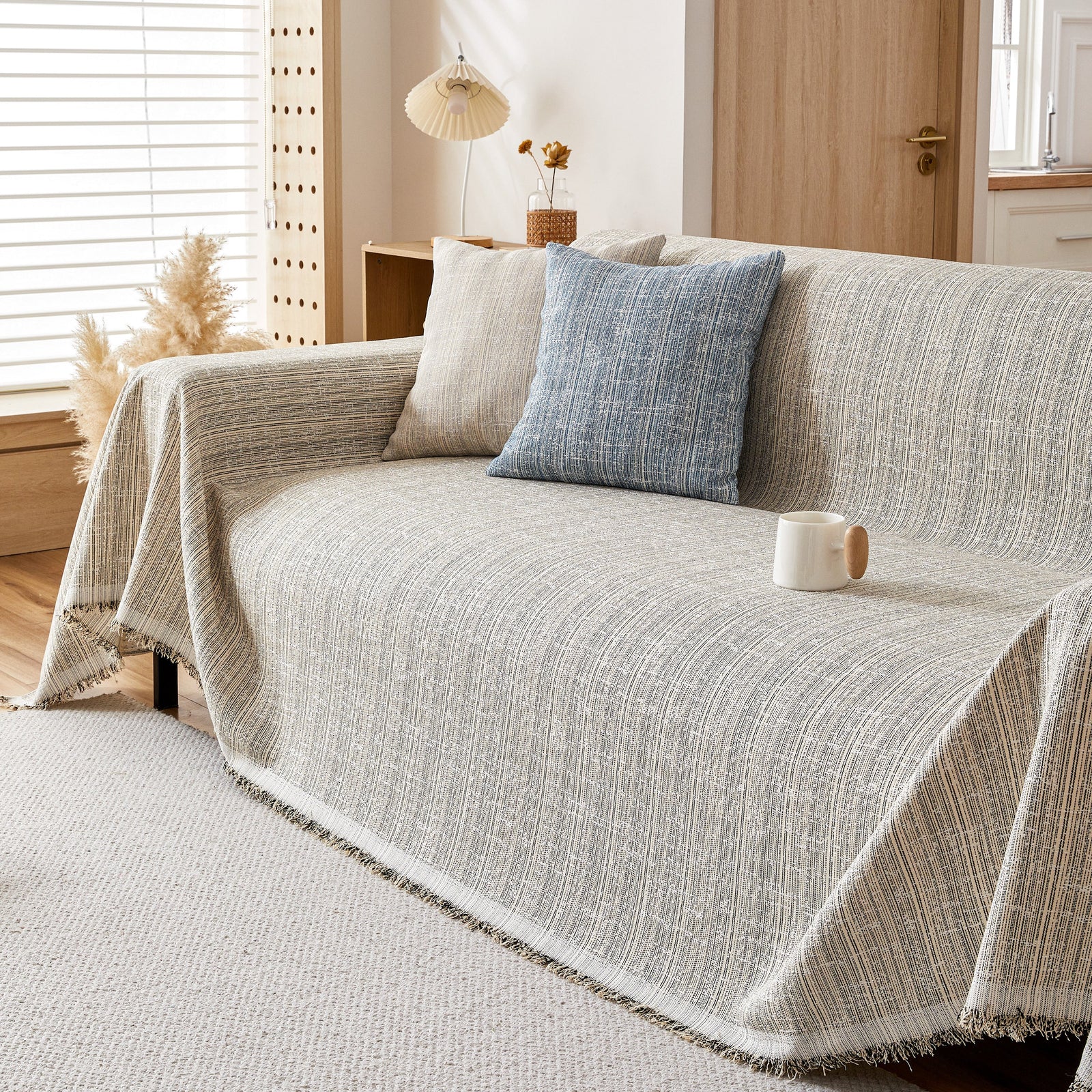 Couch Cover Blanket Couch Covers for Most Shape Sofas Washable Durable Sofa Throw Cover with Tassels