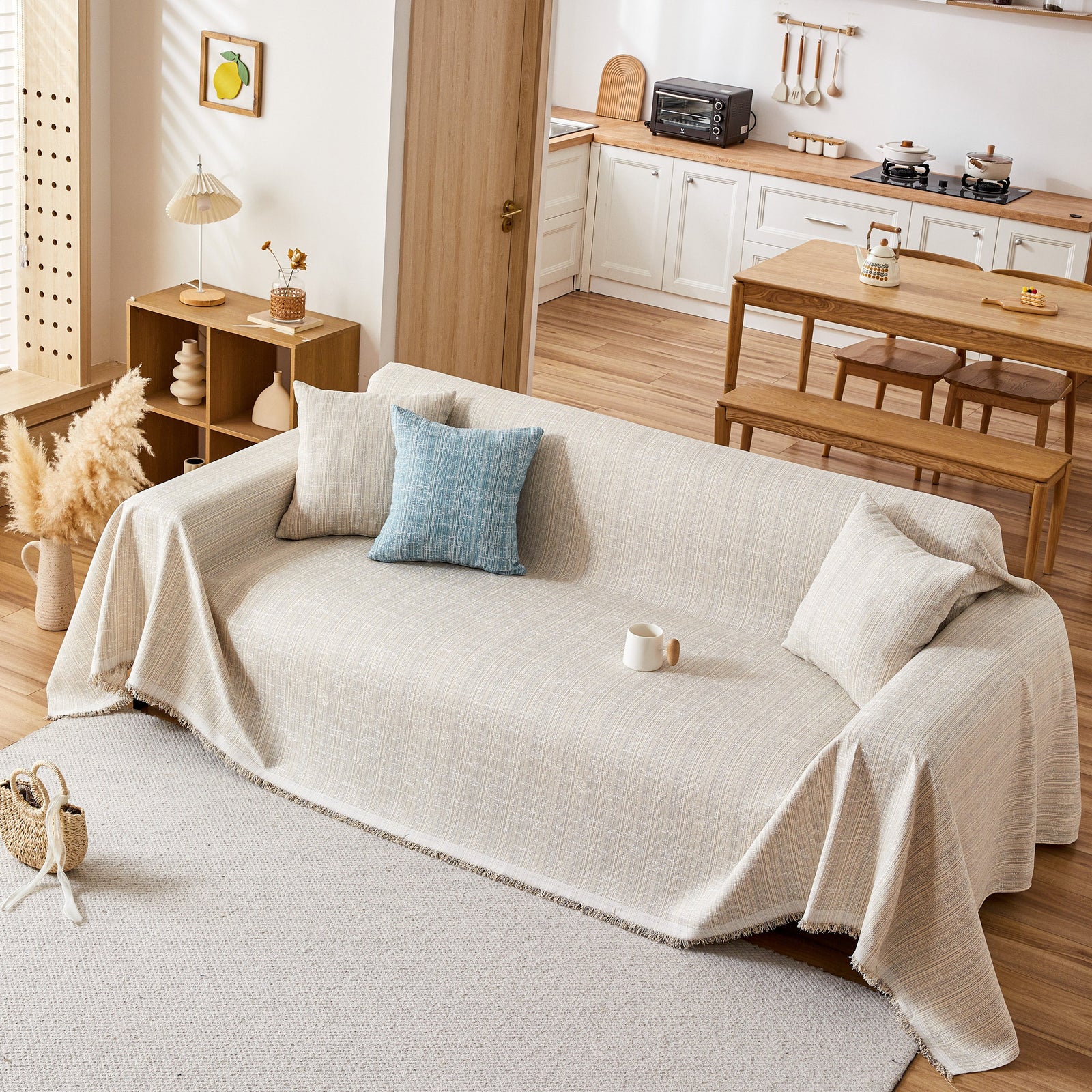 Couch Cover Blanket Couch Covers for Most Shape Sofas Washable Durable Sofa Throw Cover with Tassels