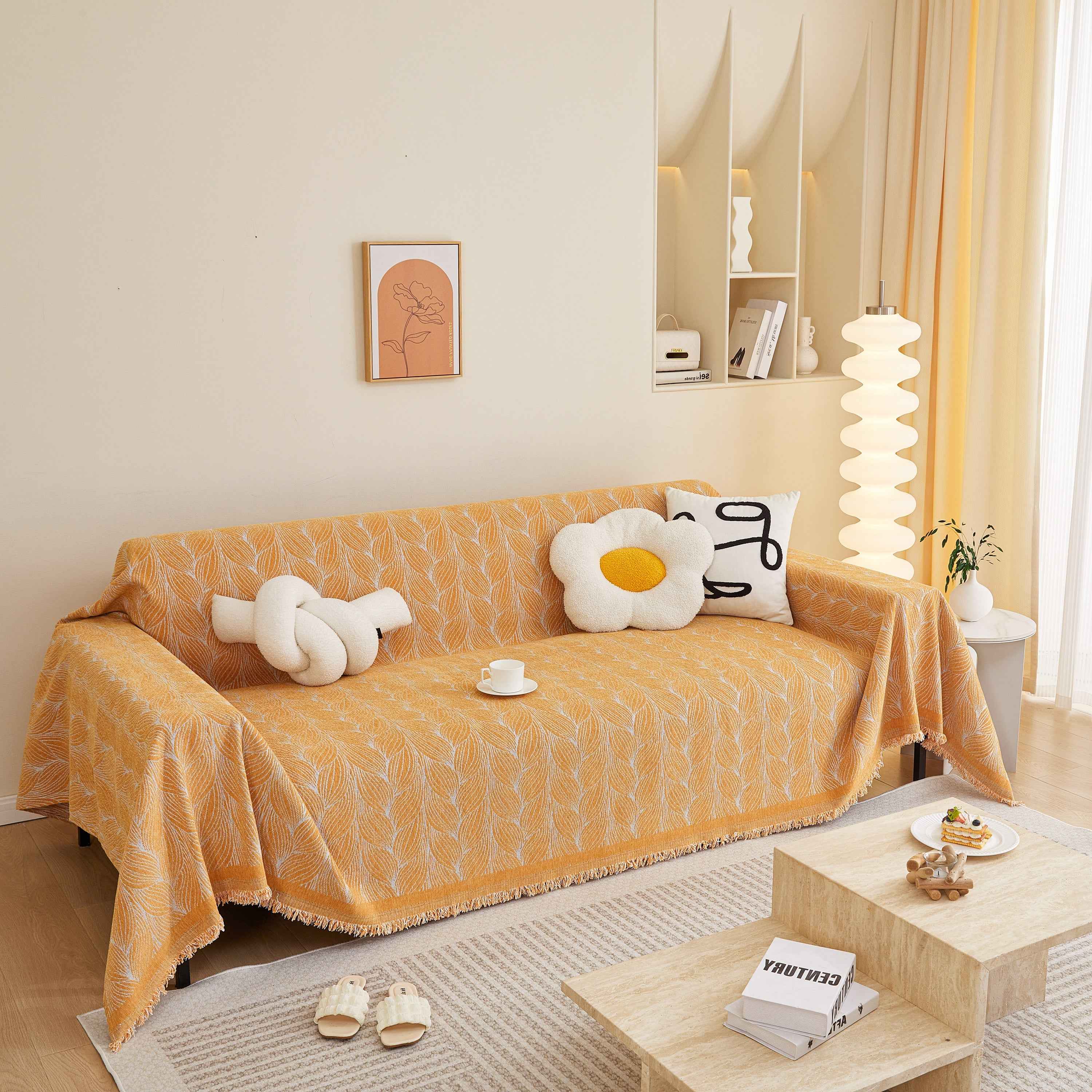 Leaf Universal Furniture Protector Chenille Couch Cover, Large Couch Cover Blanket for Couch Sofa