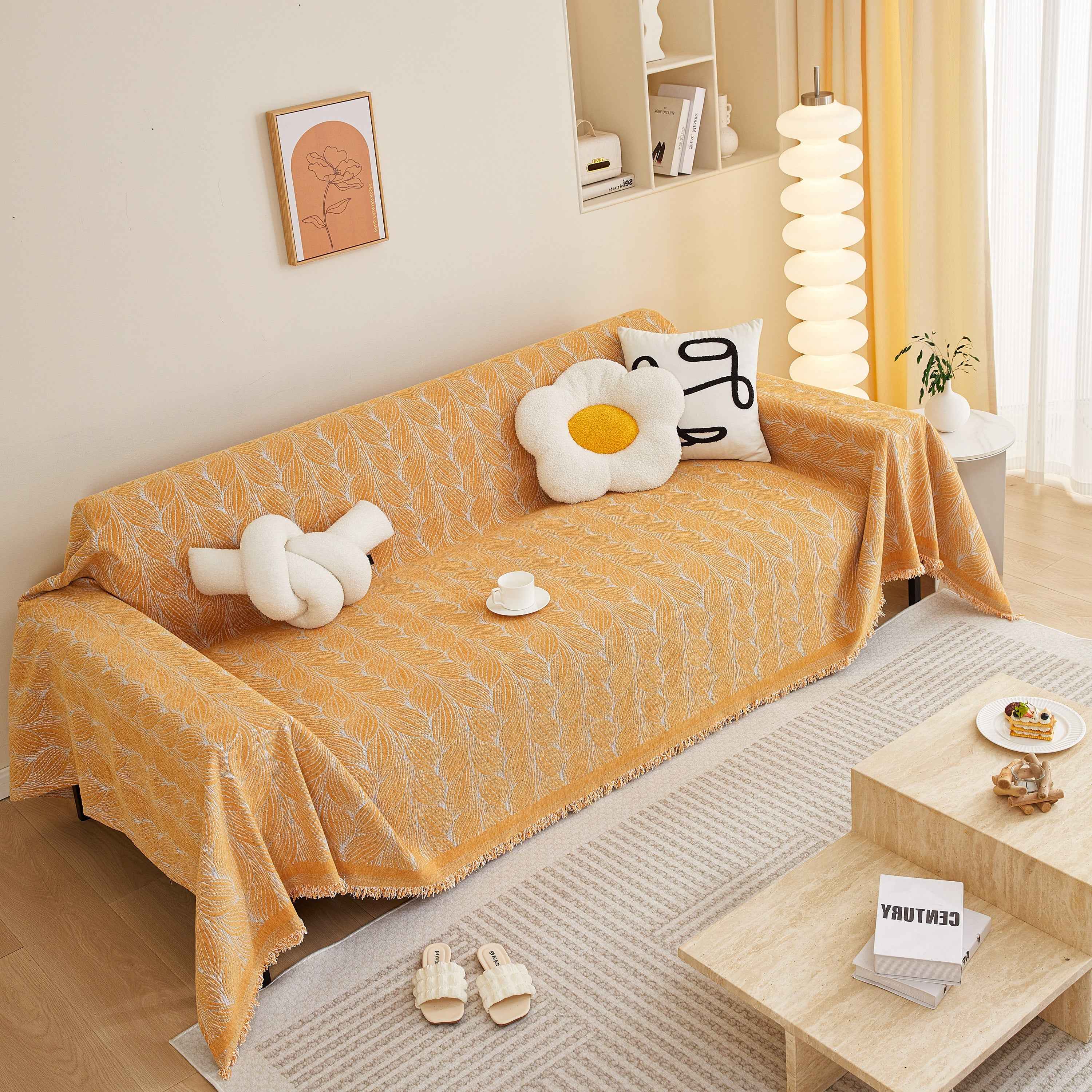 Leaf Universal Furniture Protector Chenille Couch Cover, Large Couch Cover Blanket for Couch Sofa