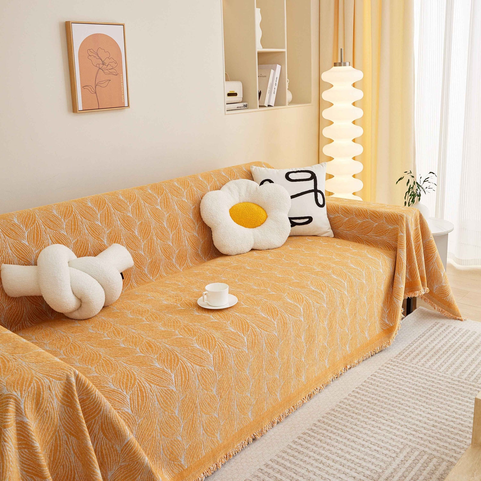 Leaf Universal Furniture Protector Chenille Couch Cover, Large Couch Cover Blanket for Couch Sofa