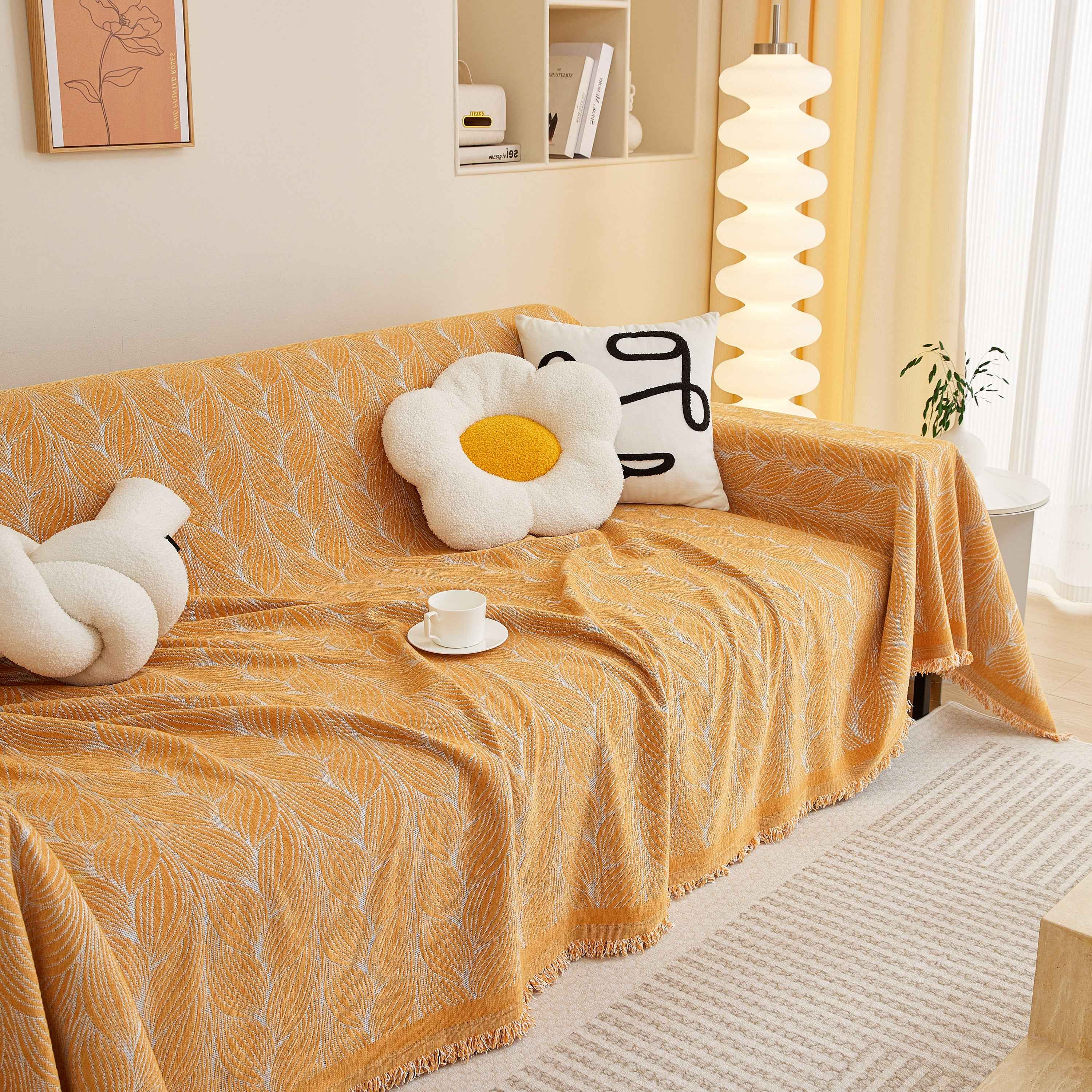 Leaf Universal Furniture Protector Chenille Couch Cover, Large Couch Cover Blanket for Couch Sofa
