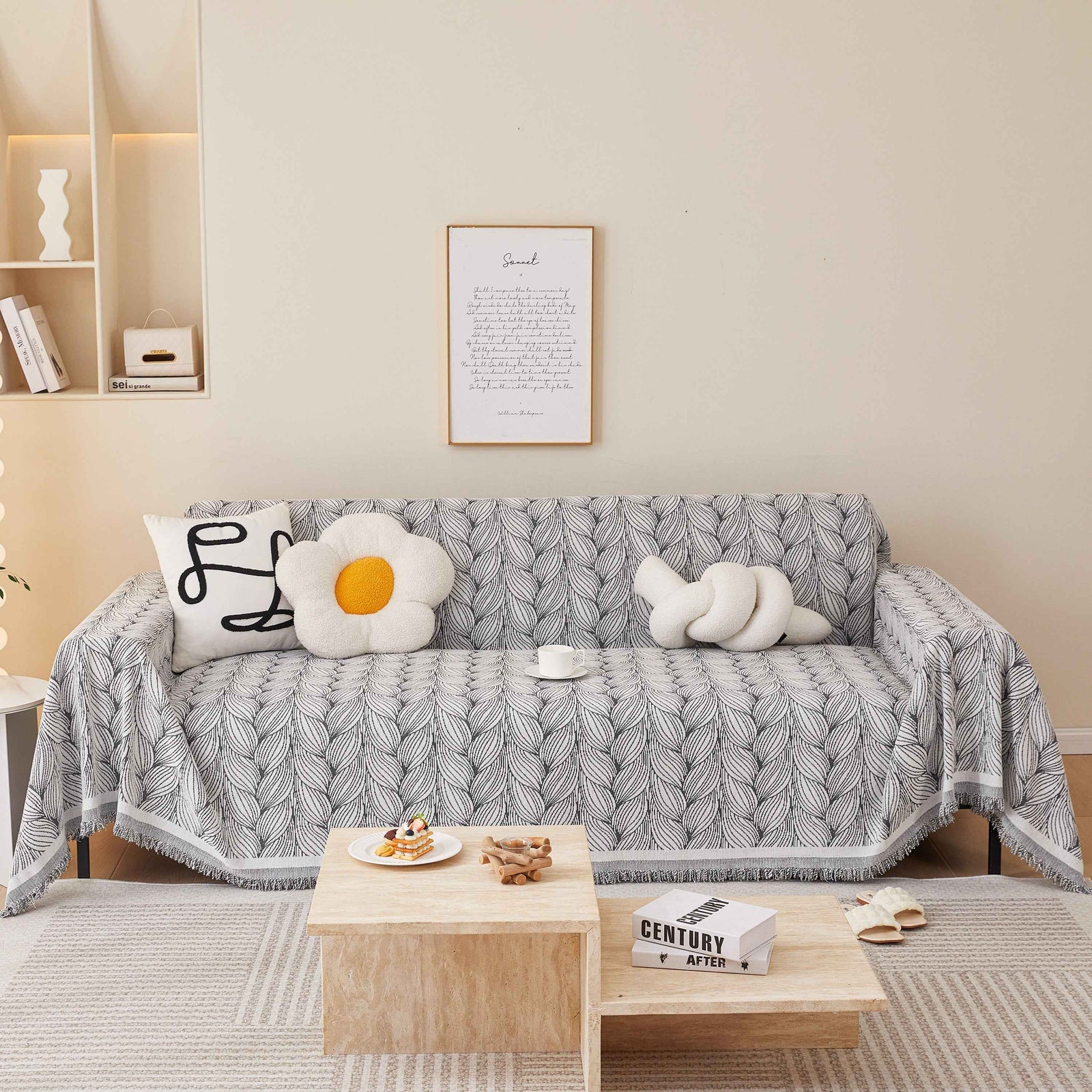 Leaf Universal Furniture Protector Chenille Couch Cover, Large Couch Cover Blanket for Couch Sofa