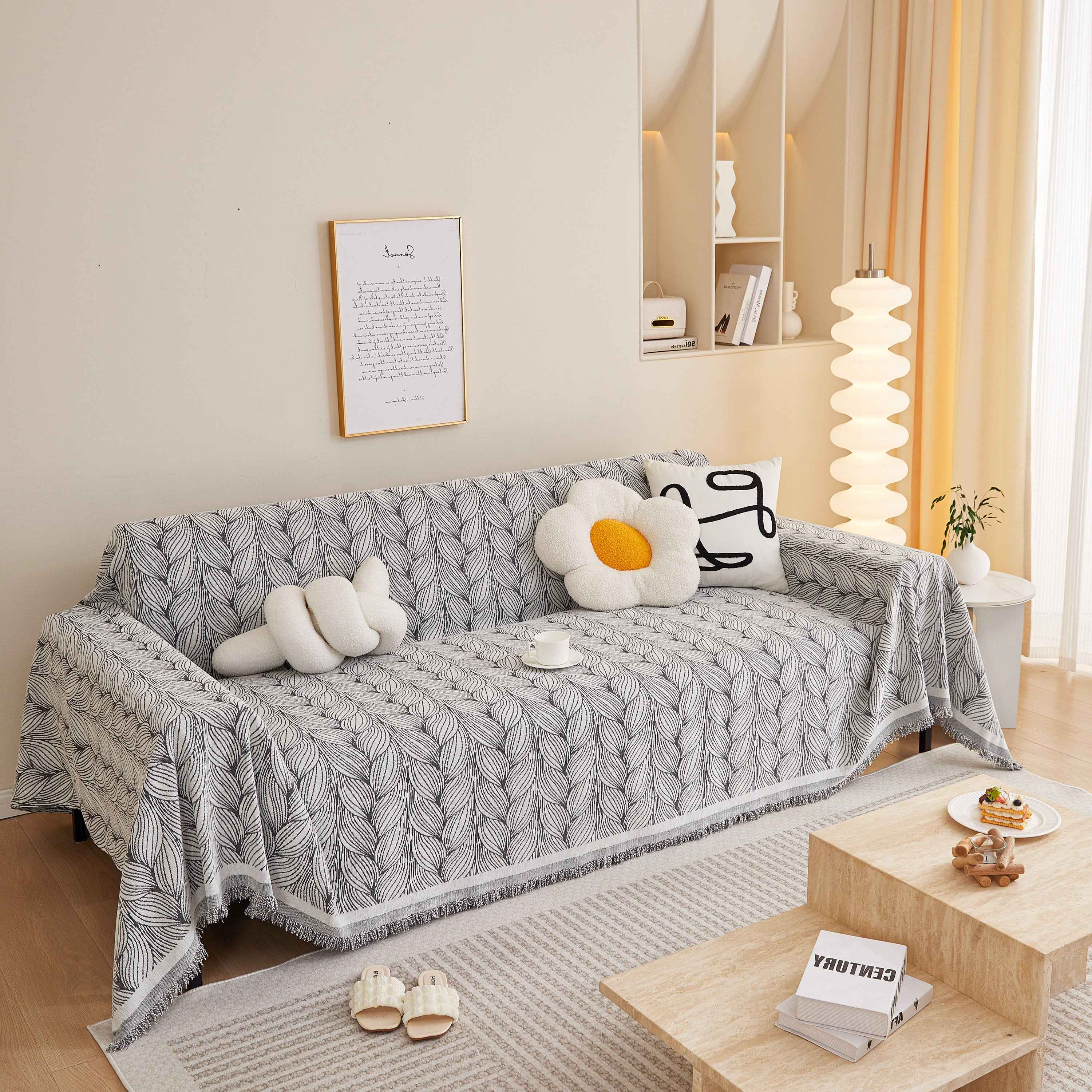 Leaf Universal Furniture Protector Chenille Couch Cover, Large Couch Cover Blanket for Couch Sofa