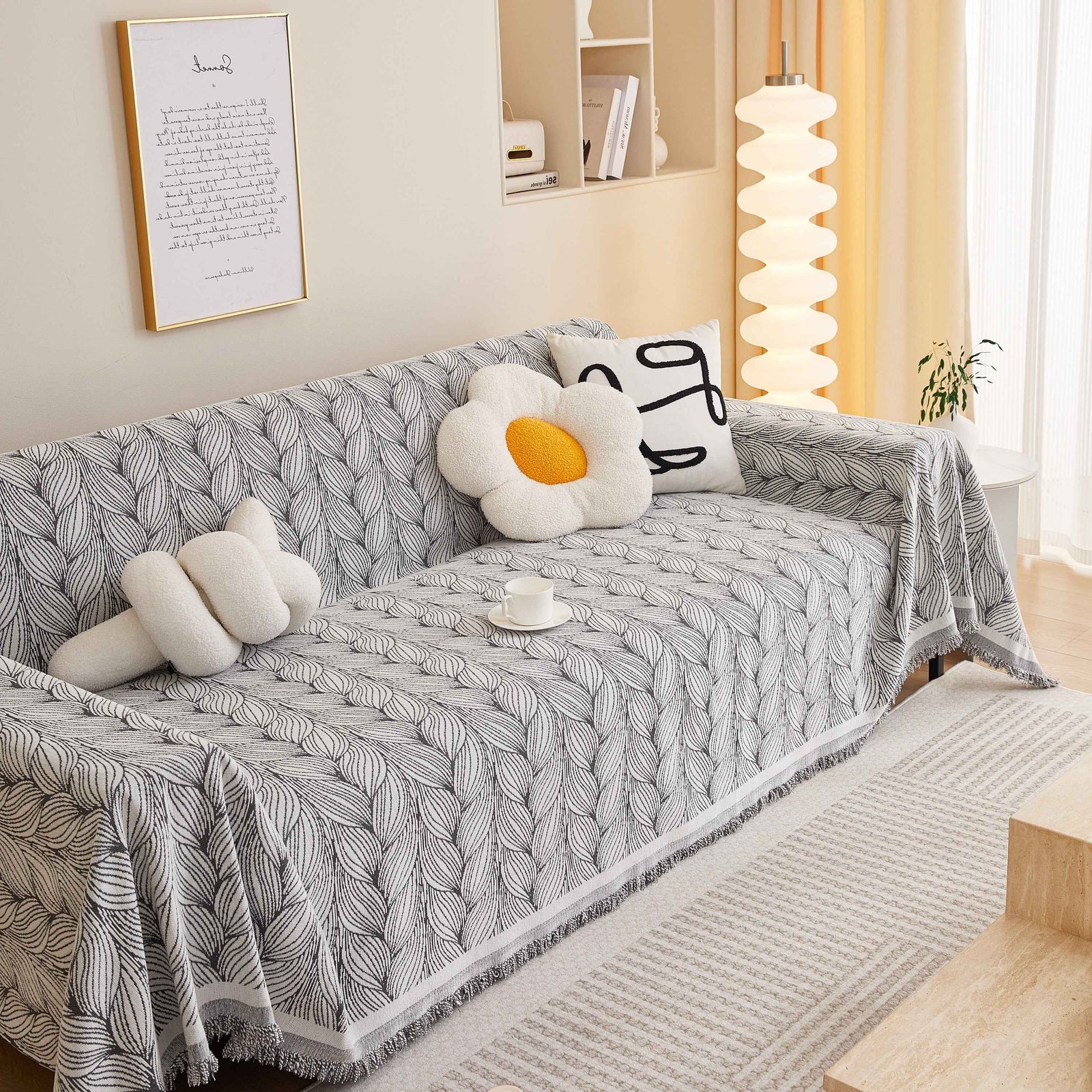 Leaf Universal Furniture Protector Chenille Couch Cover, Large Couch Cover Blanket for Couch Sofa