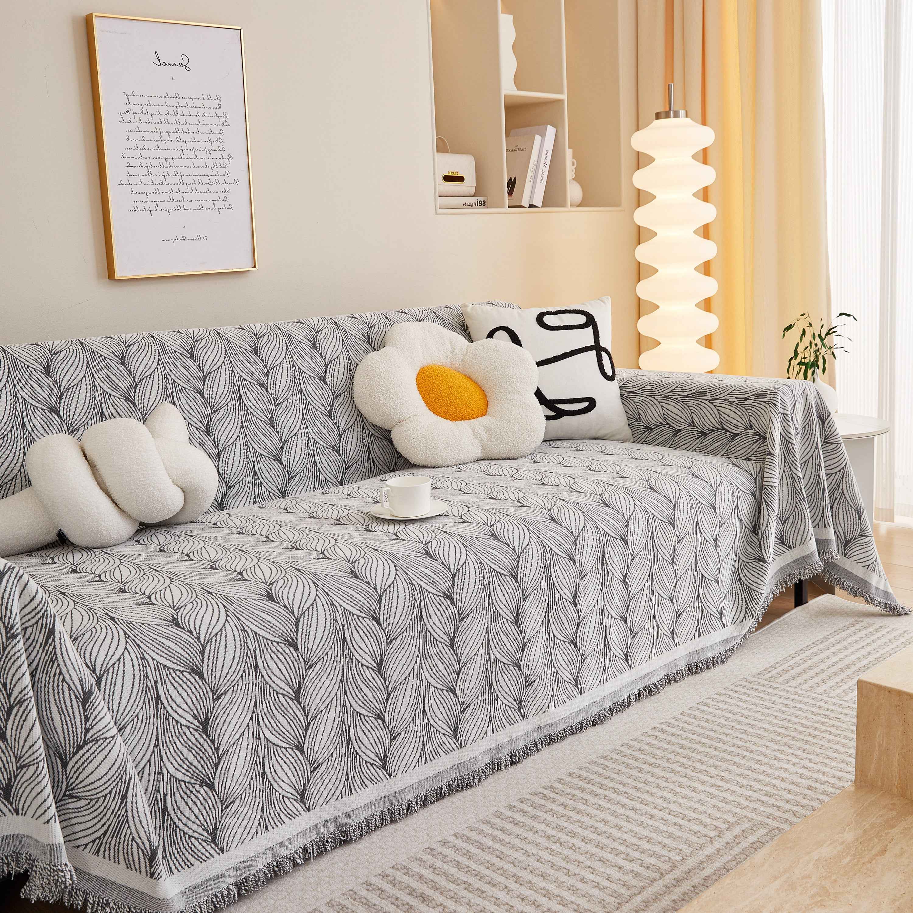 Leaf Universal Furniture Protector Chenille Couch Cover, Large Couch Cover Blanket for Couch Sofa