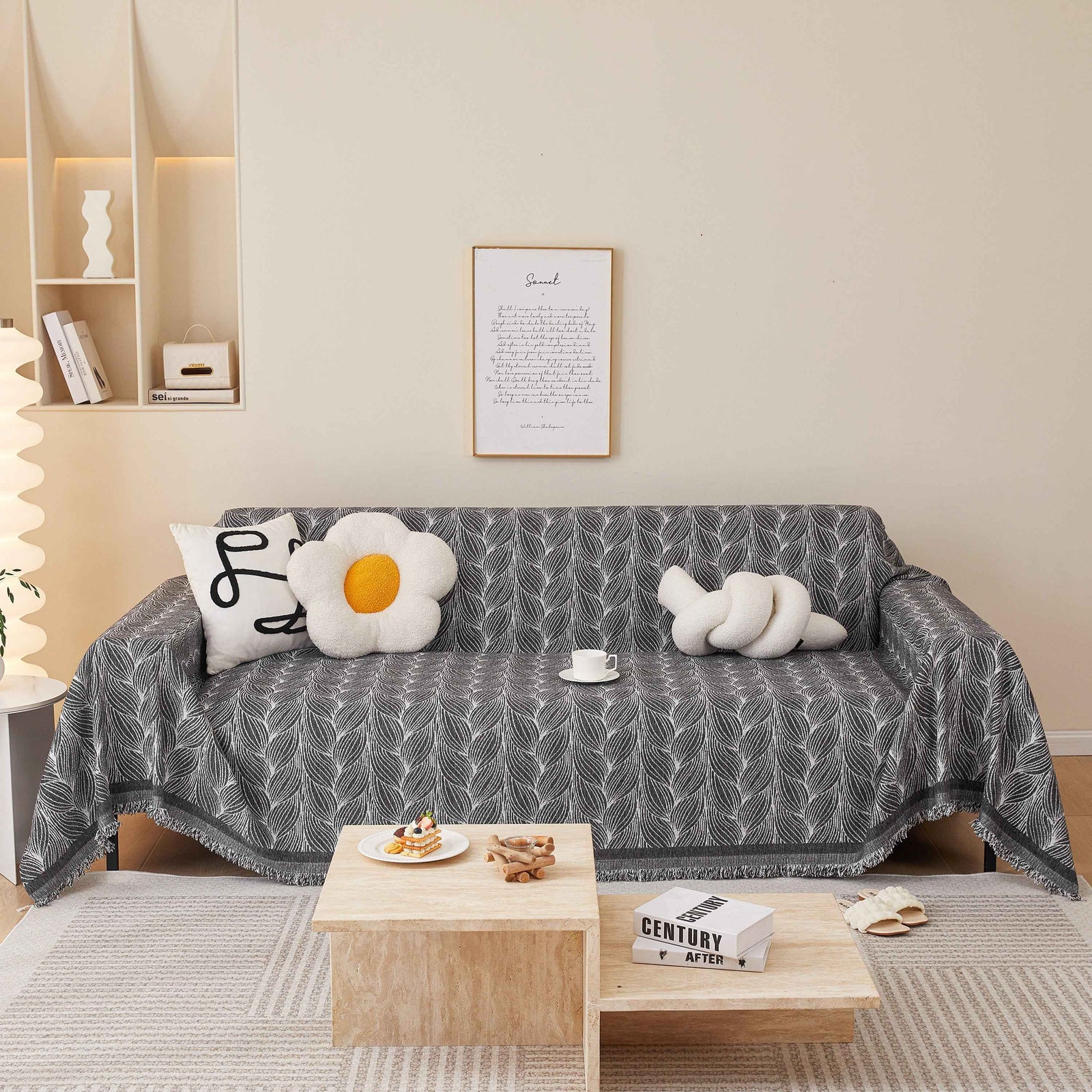 Leaf Universal Furniture Protector Chenille Couch Cover, Large Couch Cover Blanket for Couch Sofa