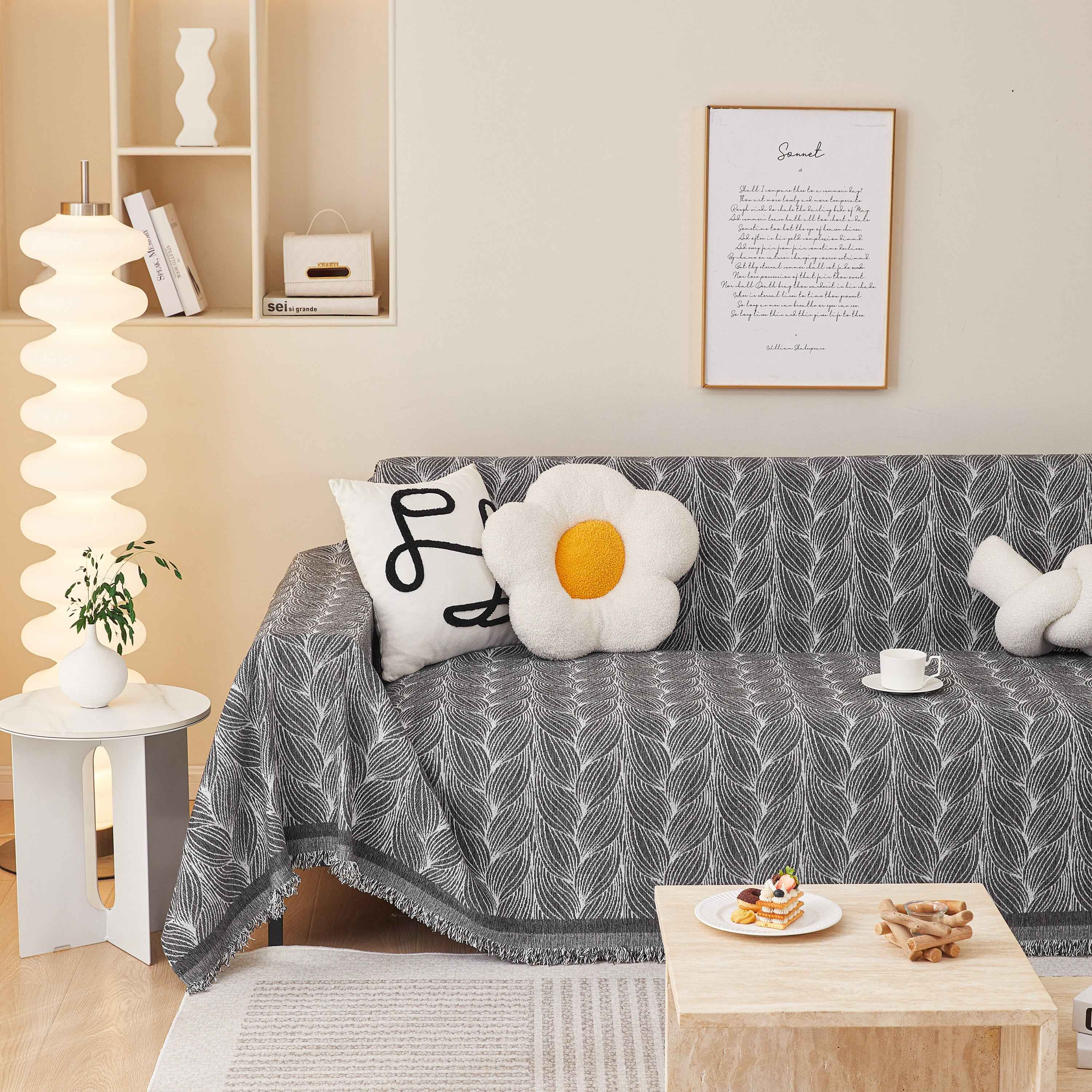 Leaf Universal Furniture Protector Chenille Couch Cover, Large Couch Cover Blanket for Couch Sofa