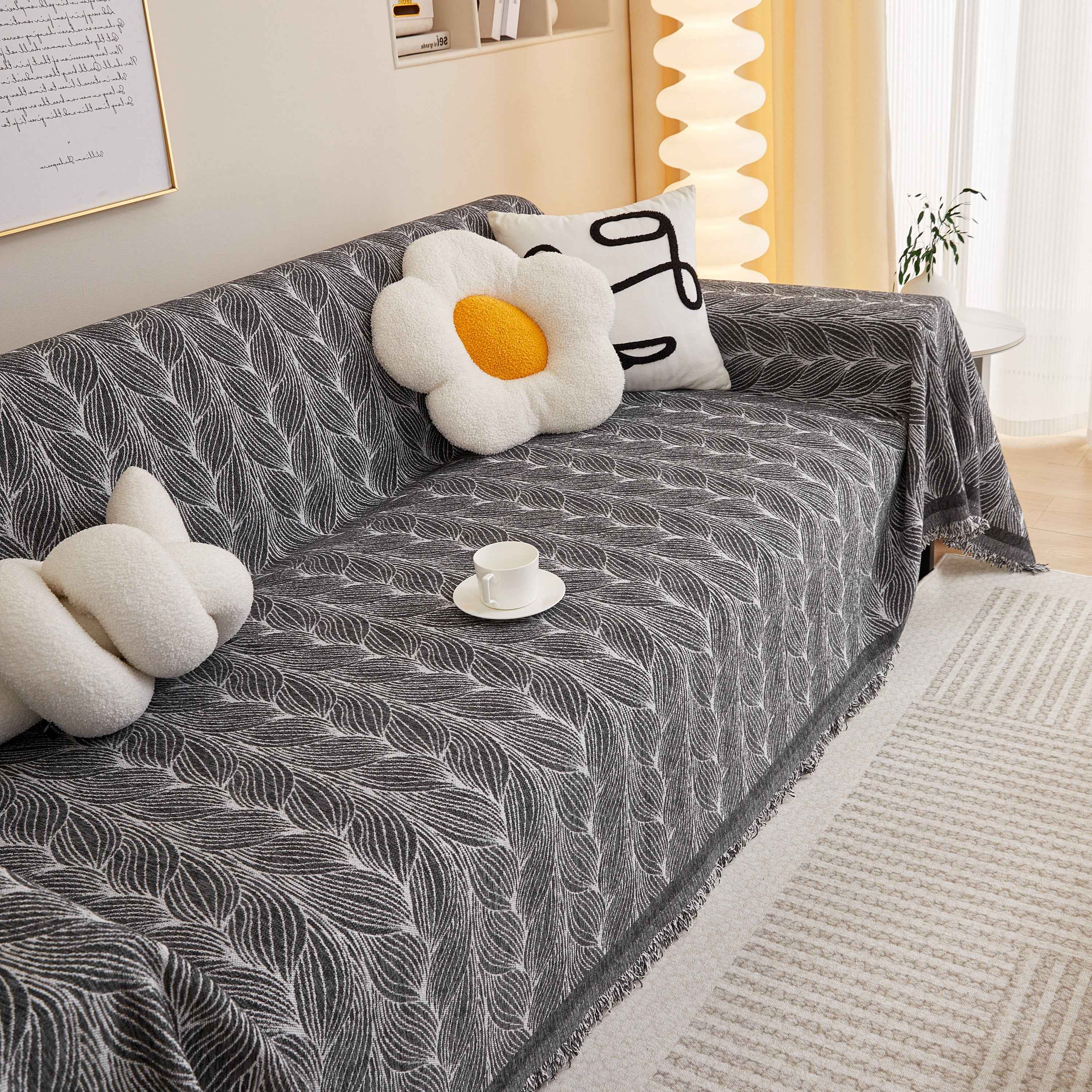 Leaf Universal Furniture Protector Chenille Couch Cover, Large Couch Cover Blanket for Couch Sofa