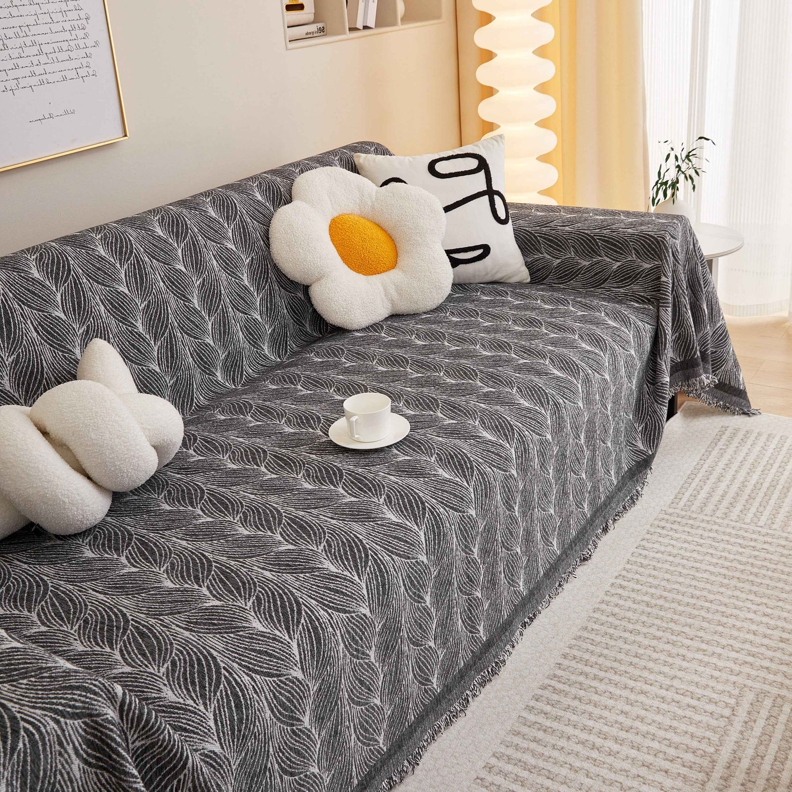 Leaf Universal Furniture Protector Chenille Couch Cover, Large Couch Cover Blanket for Couch Sofa