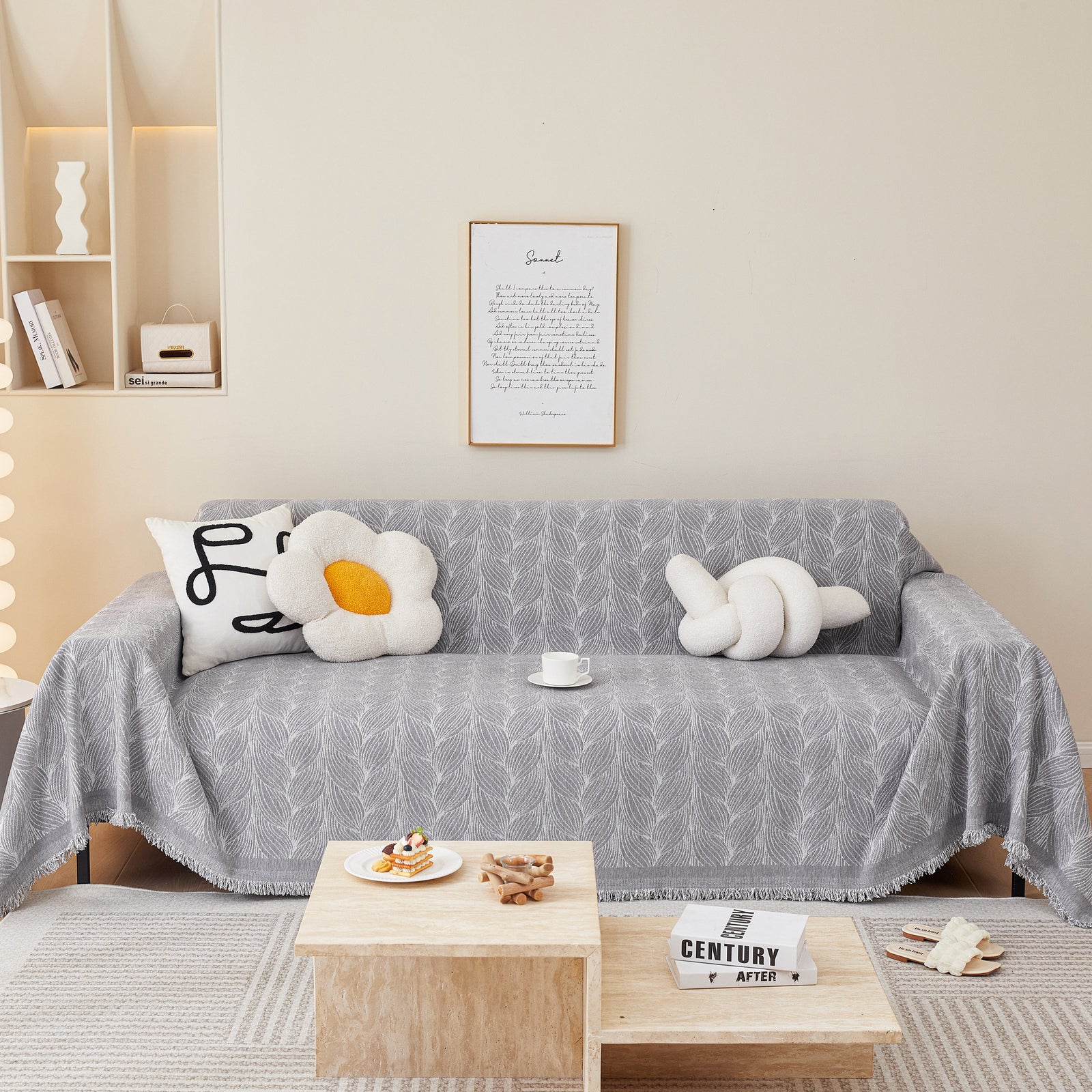 Leaf Universal Furniture Protector Chenille Couch Cover, Large Couch Cover Blanket for Couch Sofa