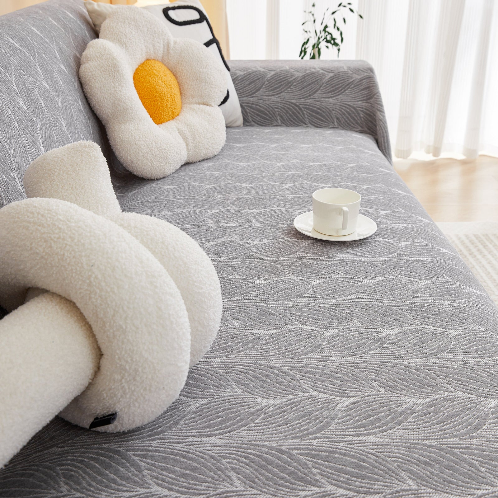Leaf Universal Furniture Protector Chenille Couch Cover, Large Couch Cover Blanket for Couch Sofa