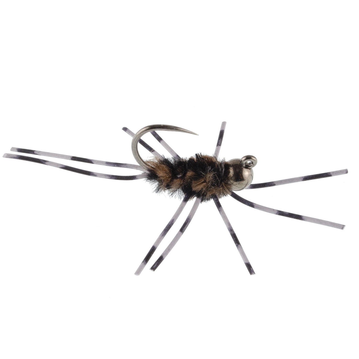 Barbless Pat's Barred Rubber Legs Tungsten Bead Jigged Coffee/Black Euro Nymph  - Set of 12 Flies Hook Size 6