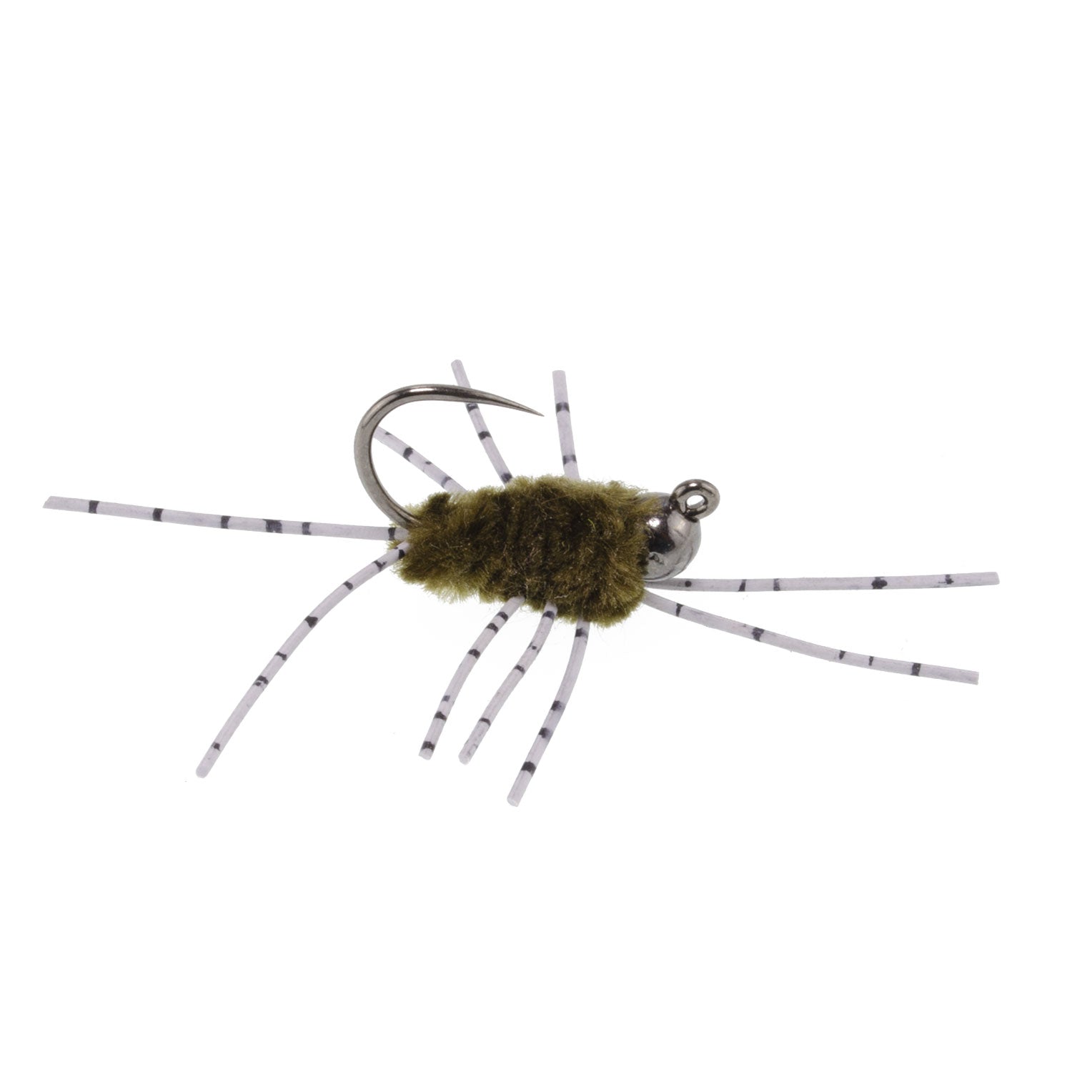 Barbless Pat's Barred Rubber Legs Tungsten Bead Jigged Dark Olive Euro Nymph  - Set of 12 Flies Hook Size 6