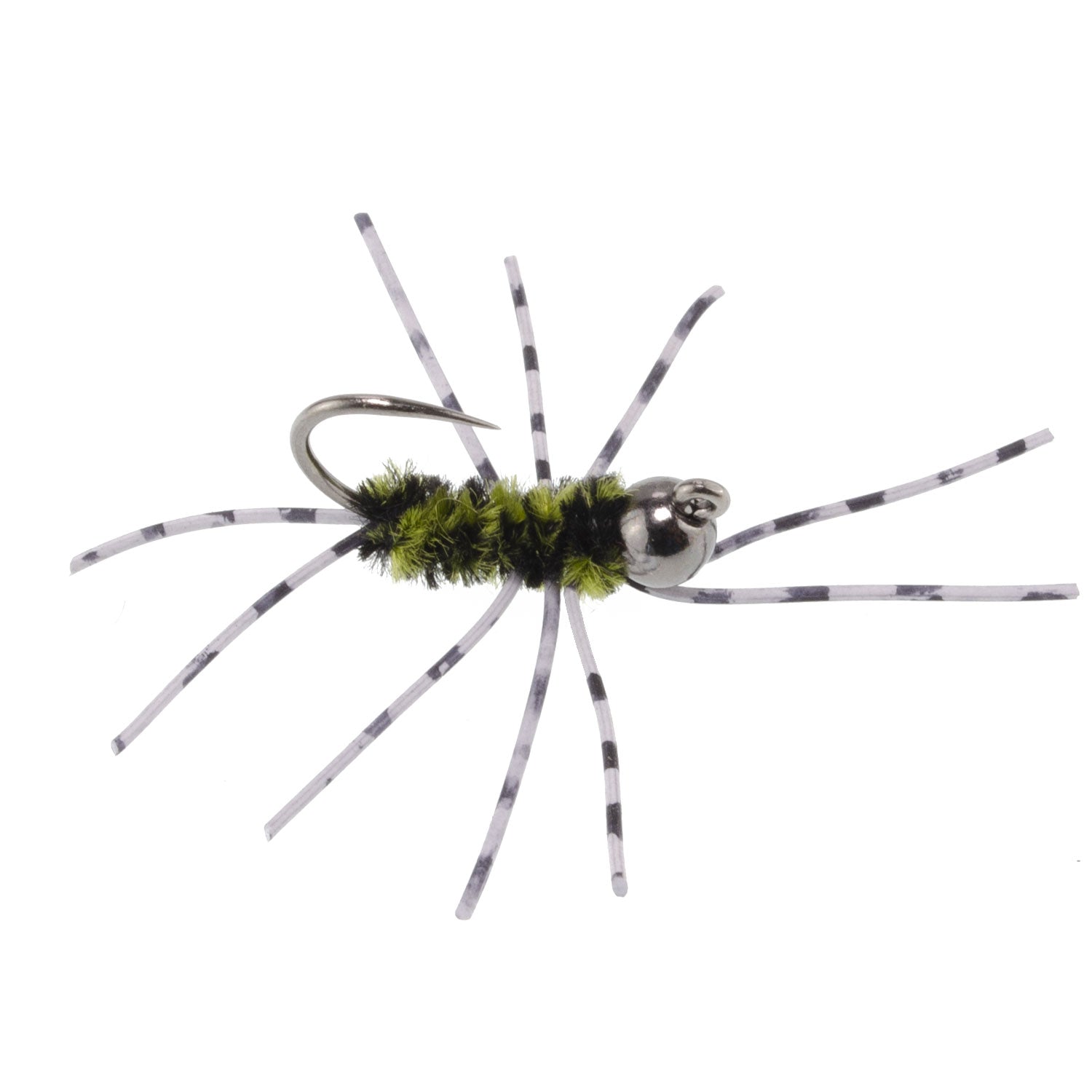 3 Pack Barbless Pat's Barred Rubber Legs Tungsten Bead Jigged Black/Olive Euro Nymph  - Hook Size 6