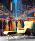 Raining Cityscape Wallpaper Mural - Abstract Color Mural. #6762