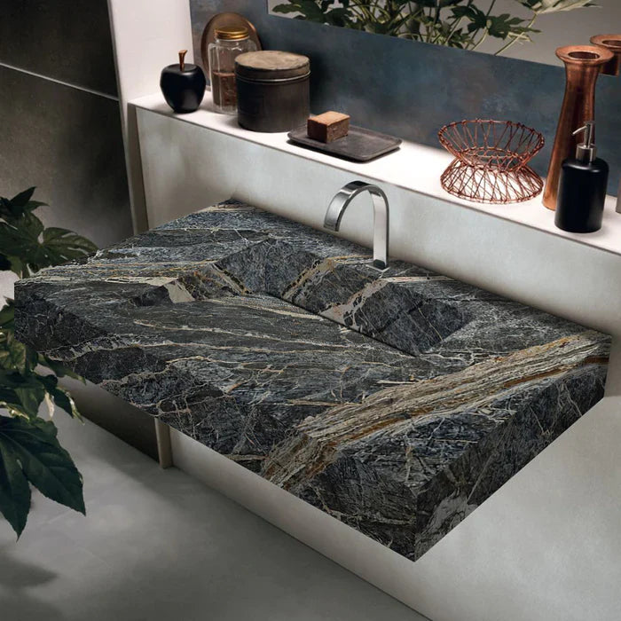 Adriatic Black Marble Modern Rectangular Sink Wall-mount Bathroom Sink (W)16
