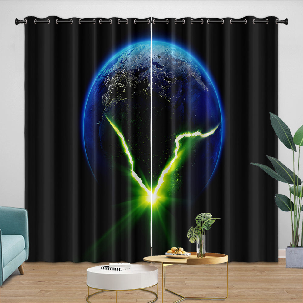 Alien Earth Curtains Pattern Blackout Window Drapes