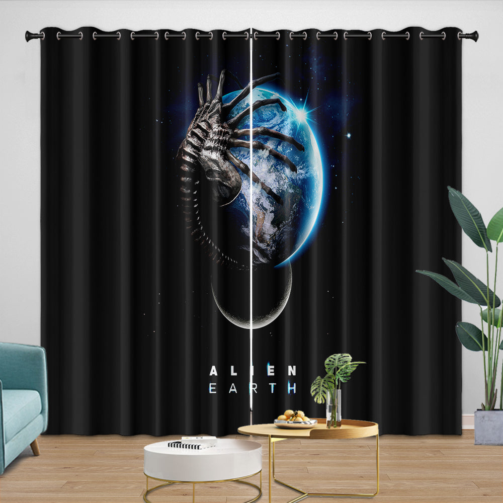 Alien Earth Curtains Pattern Blackout Window Drapes