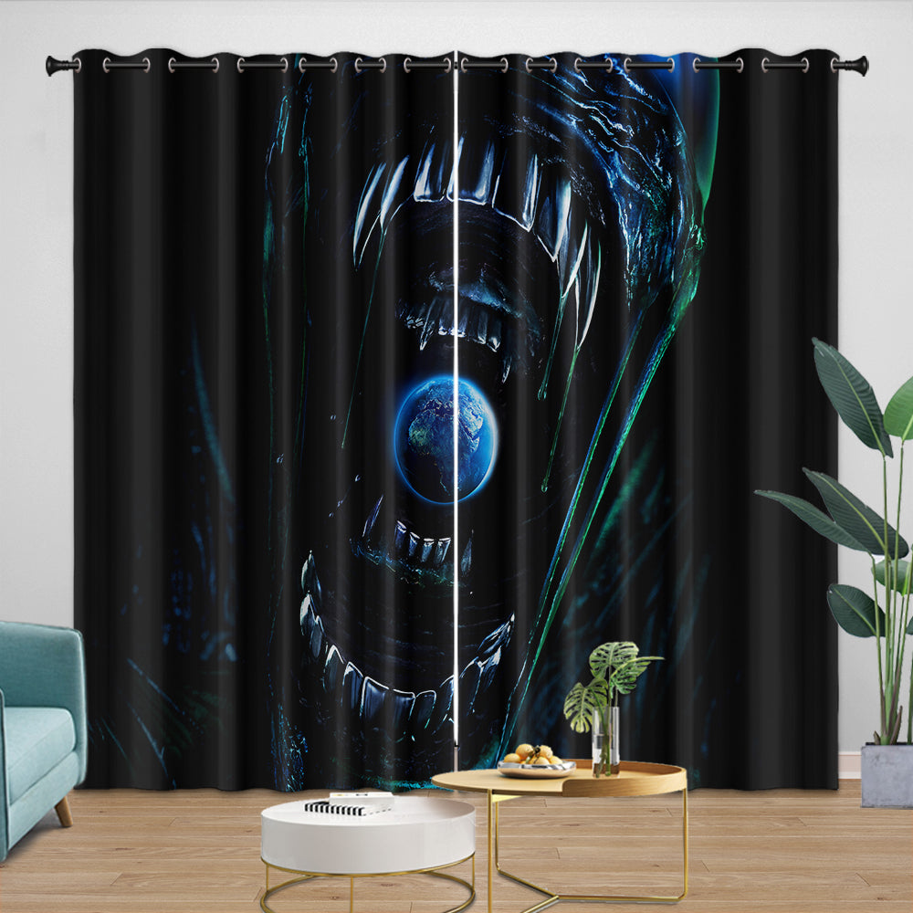Alien Earth Curtains Pattern Blackout Window Drapes