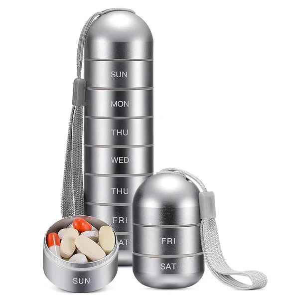 Waterproof Aluminum Pill Organizer 7 Day Travel Pill Box Case