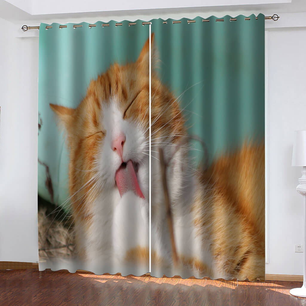 Animal Cute Cat Curtains Blackout Window Drapes