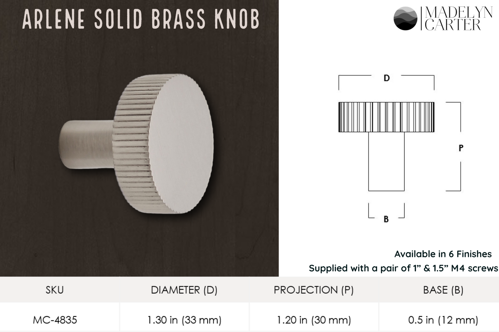 Arlene Solid Brass Cabinet Knob
