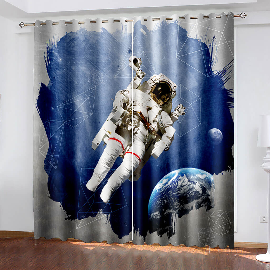 Astronaut Curtains Pattern Blackout Window Drapes