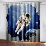 Astronaut Curtains Pattern Blackout Window Drapes