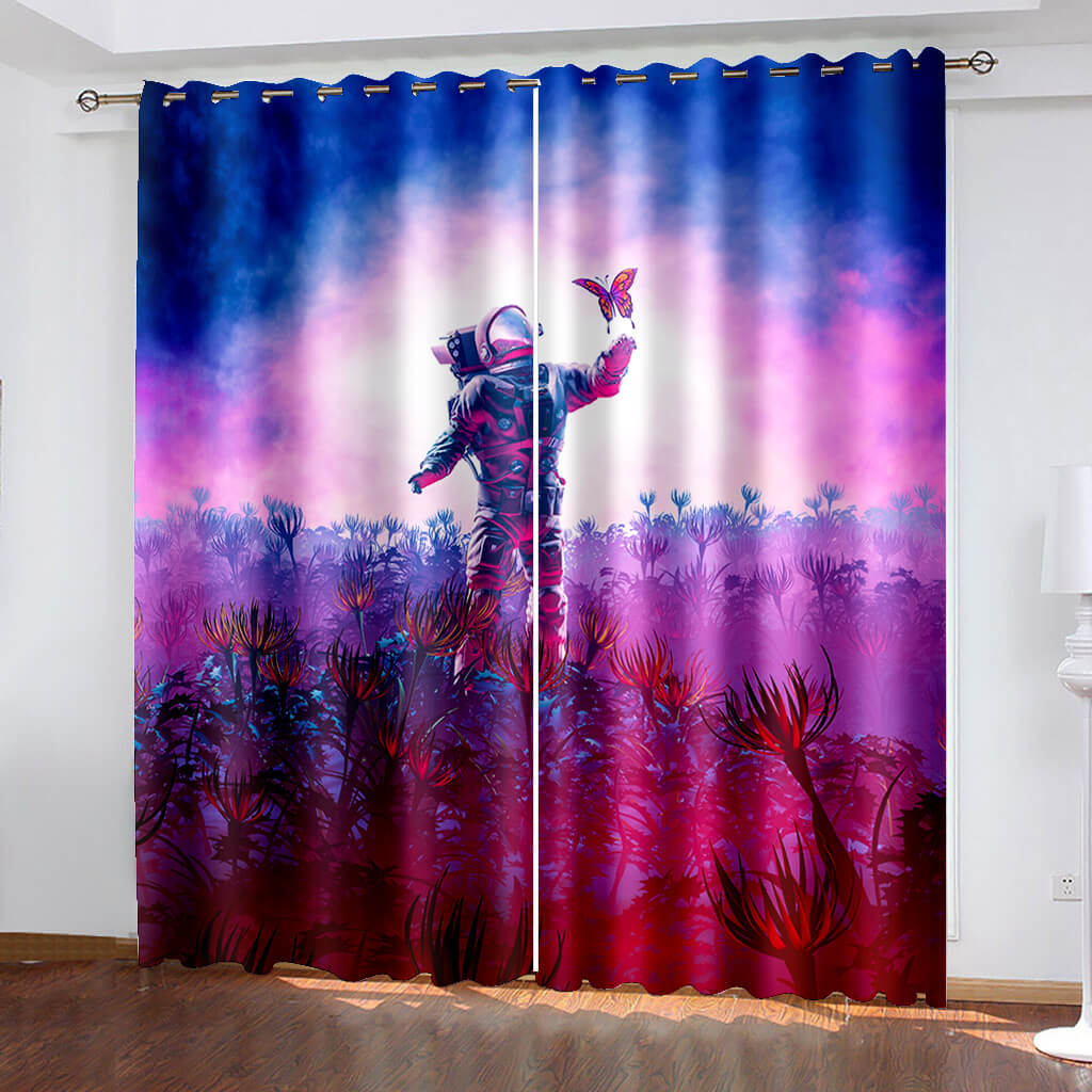 Astronaut Curtains Pattern Blackout Window Drapes