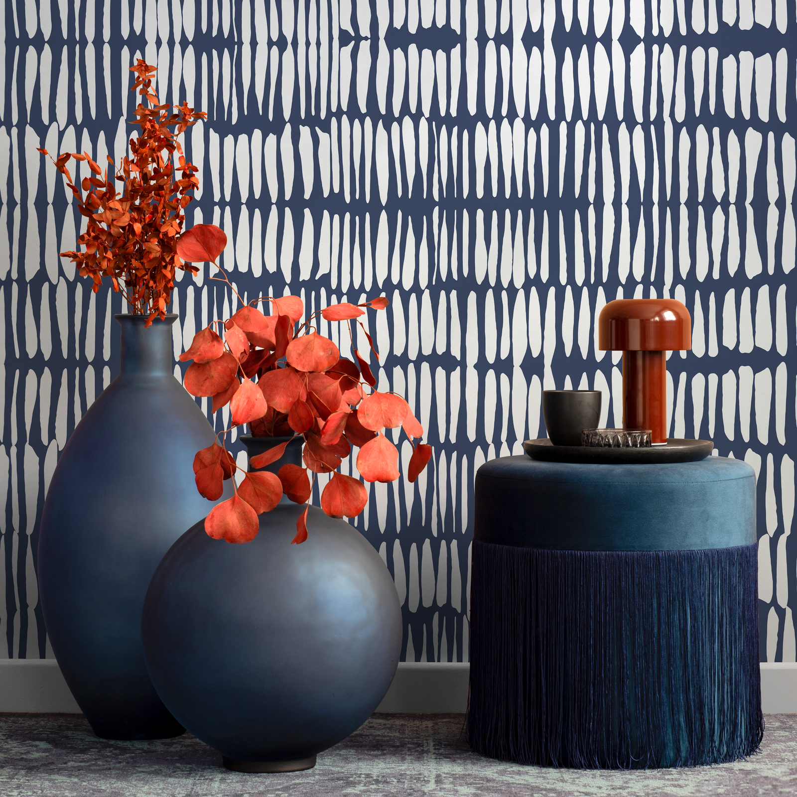 Abstract Wallpaper with Irregular Vertical Lines in Navy Blue and White - B087