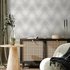 Geometric Wallpaper with an Optical Illusion Hexagon Motif in Light Grey - B304