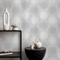 Geometric Wallpaper with an Optical Illusion Hexagon Motif in Light Grey - B304