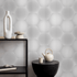 Geometric Wallpaper with an Optical Illusion Hexagon Motif in Light Grey - B304