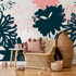 Abstract Floral Wallpaper with Bold Hand-Drawn Blooms in Navy Blue and Pink - B372